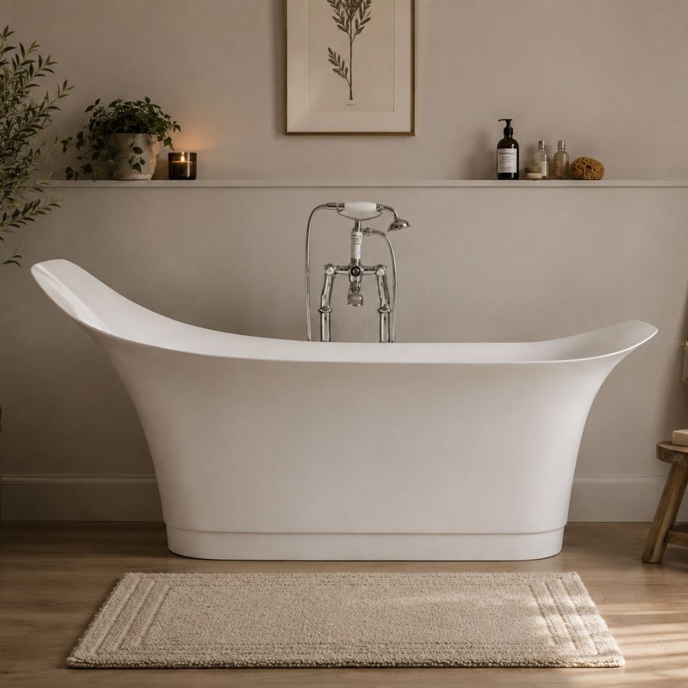 Portland Fabricated White Marble Bath
