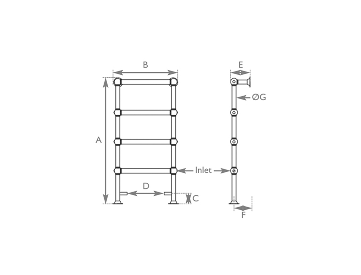 Colossus Floor Standing Towel Rail 1300X650mm Measurements