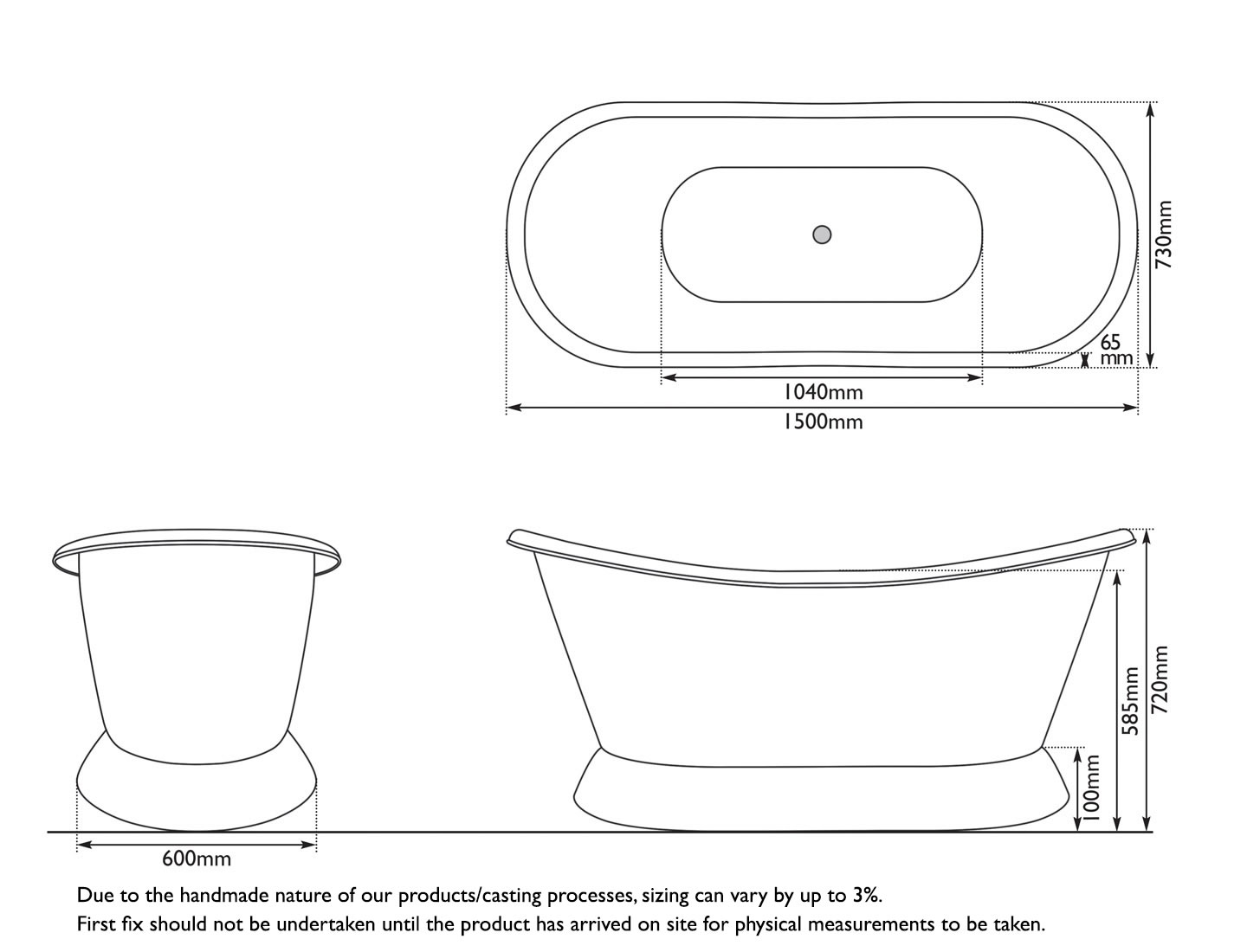 Copper Small Bateau Nickel Interior Measurements