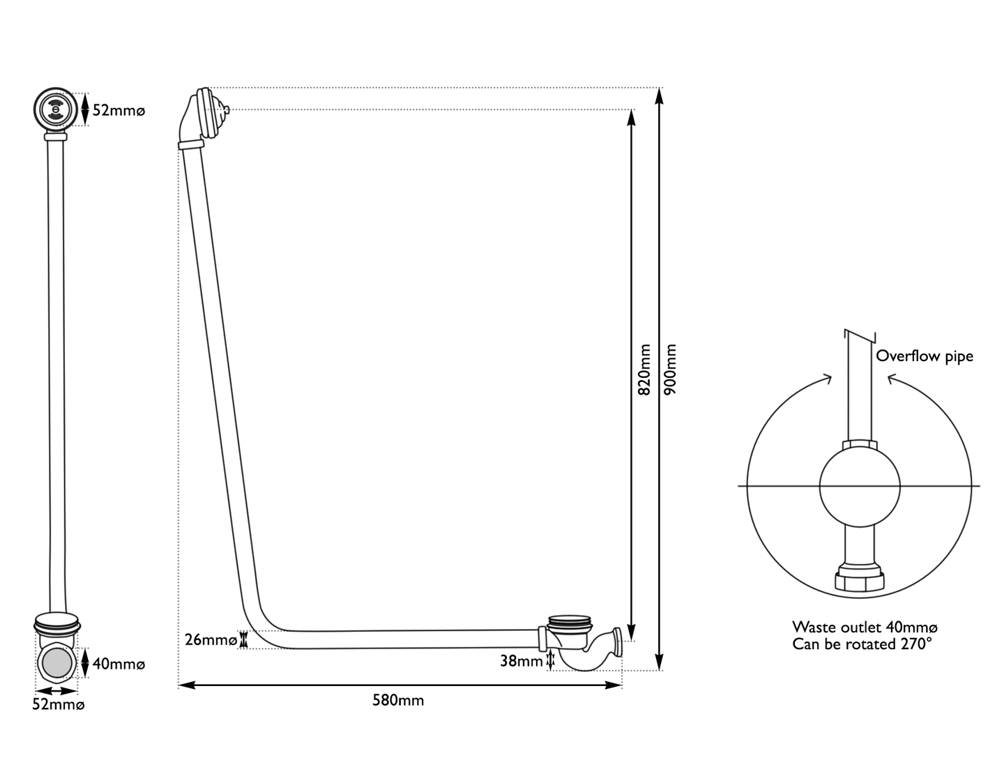Click Clack Exposed Bath Waste Measurements