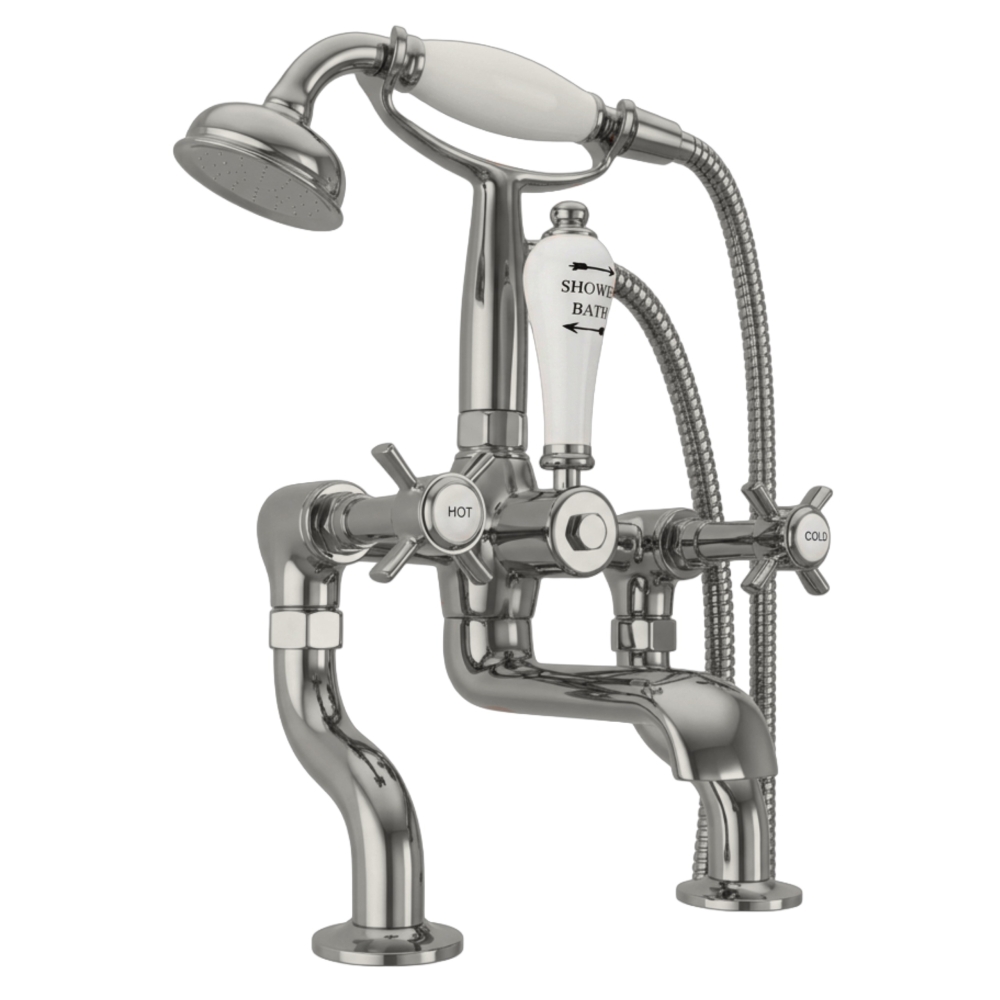 Milton Deck Mounted Bath/Shower Mixer Taps Nickel