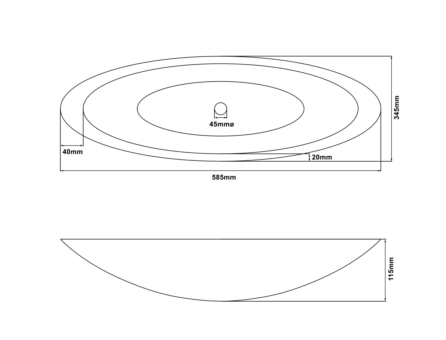 Ingleby Stone Resin Oval Basin Measurements
