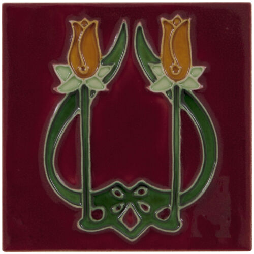 Set of 10 Orange Tulip on Red Tiles