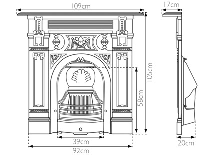Victorian Large Cast Iron Combination Fireplace Measurements