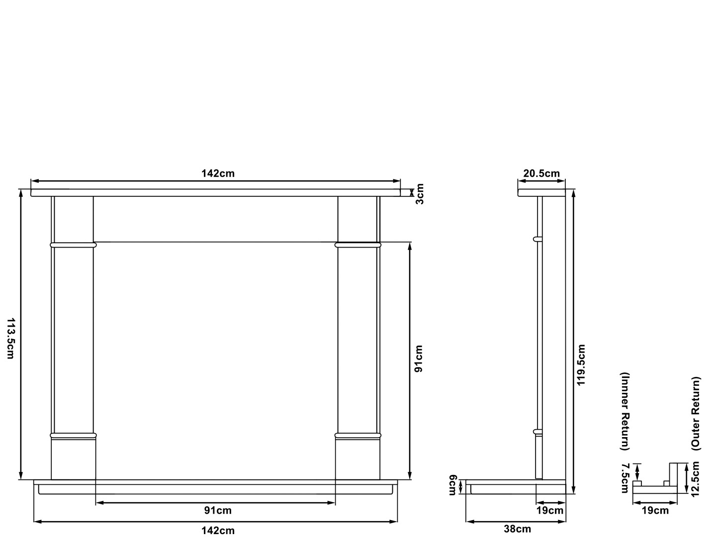Harrowby Honed Black Granite Surround Hearth Measurements