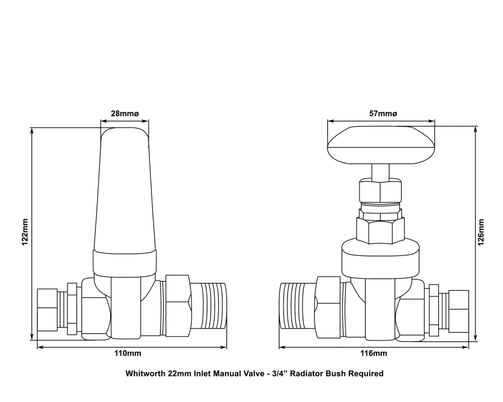 Whitworth Manual Valve Measurements