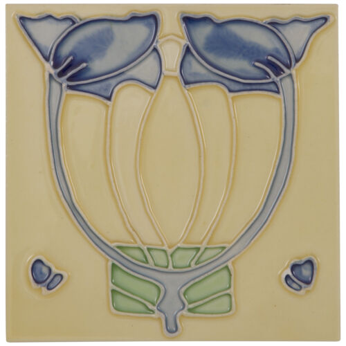 Set of 10 Blue Flower on Cream Tiles