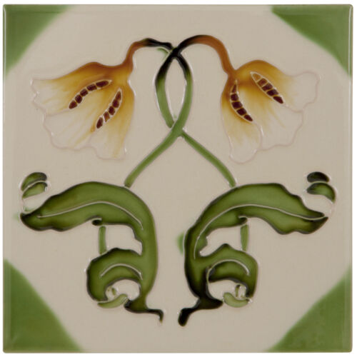 Set of 10 Orange Tulip Dark Green Leaf Tiles