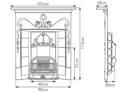 Valentine Cast Iron Combination Fireplace Technical
