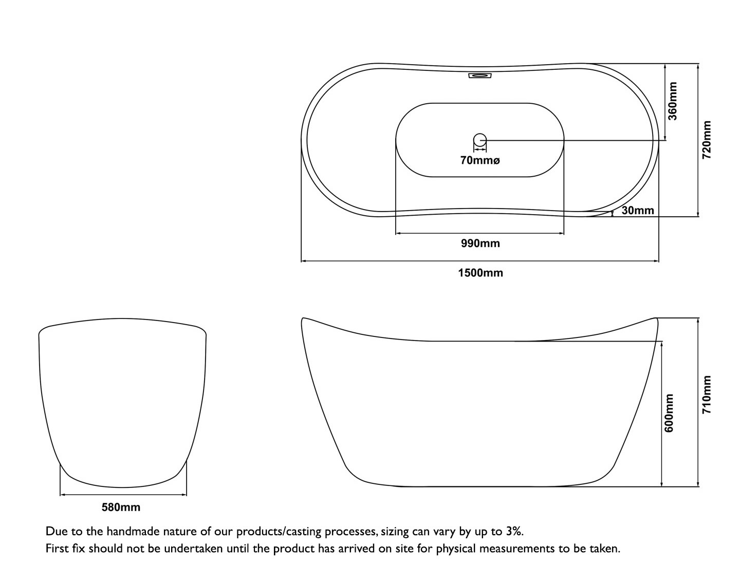 Morden Acrylic Bath Dimensions