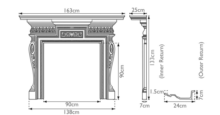Knightsbridge Cast Iron Fire Surround Measurements