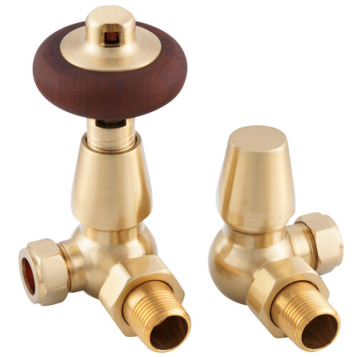 Kingsgrove Corner 15mm Inlet Thermostatic Brushed Brass Valve Set