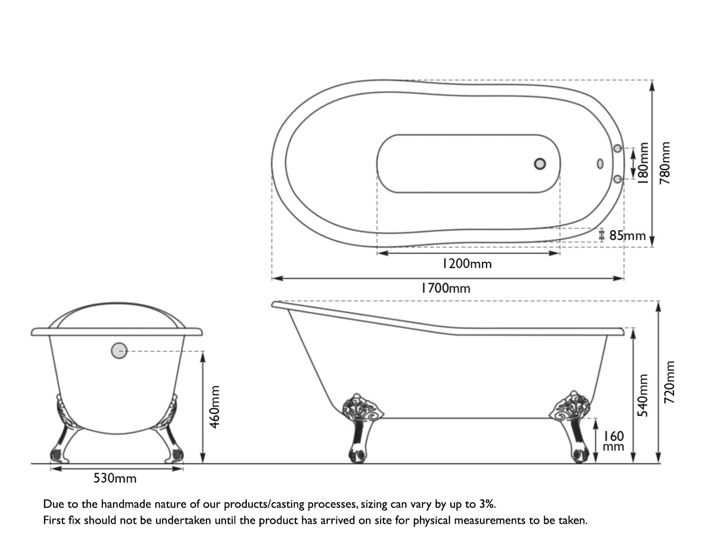 Marlowe Cast Iron Bath Measurements