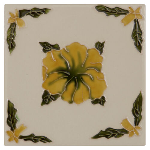 Set of 10 Orange Flower on Cream Tiles