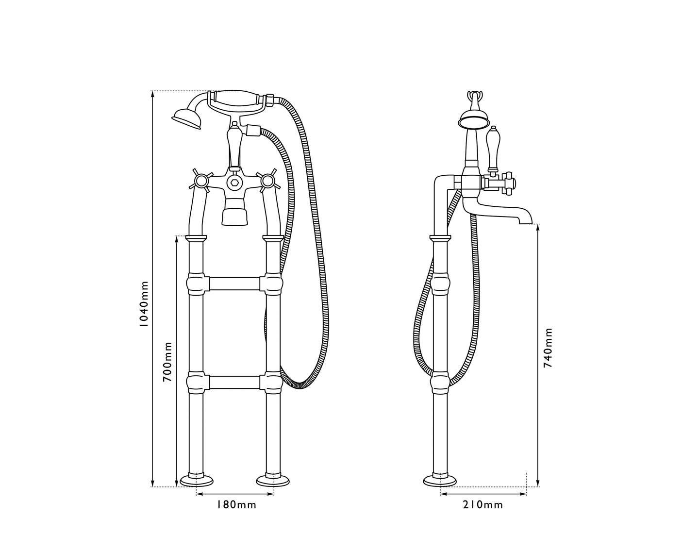 Freestanding Bath Taps Copper 700Mm Measurements