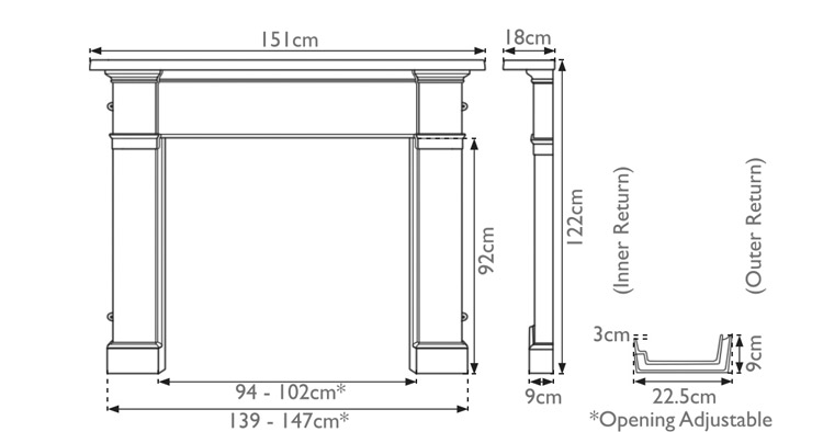 Somerset Cast Iron Fire Surround Measurements