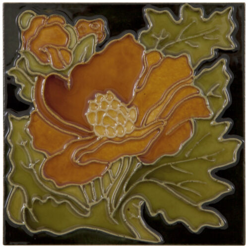Set of 10 Rust Flower on Black Tiles