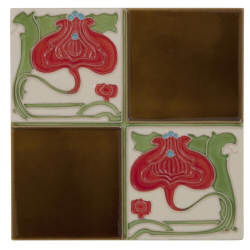 Set of 10 Quarter Burgundy Flower Brown Quad Tiles