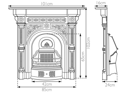 Tweed Cast Iron Combination Fireplace Technical