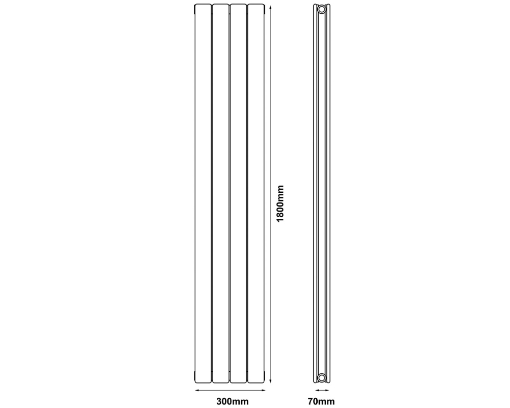 Vertical Flat Double Radiator 1800X300 Anthracite Measurements
