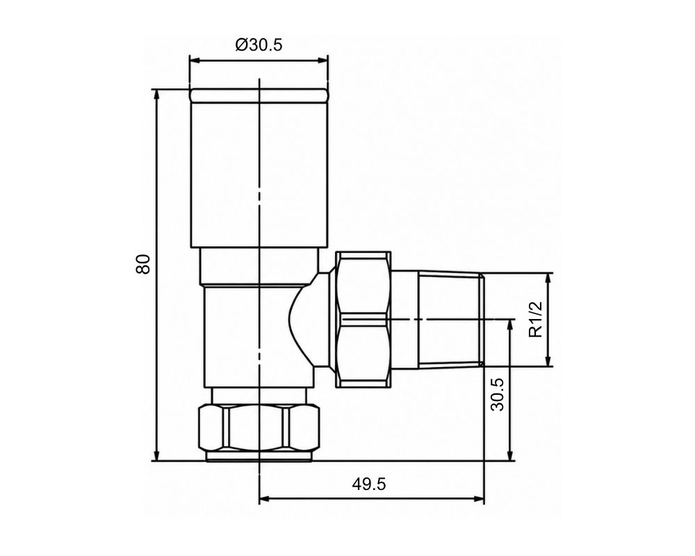 Angled Towel Rail Valve.Dimensions