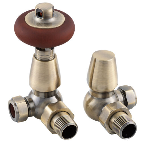 Kingsgrove Corner 15mm Inlet Thermostatic Antique Brass Valve Set