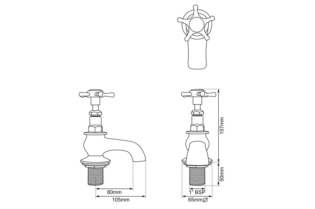 Hurlingham Bath Deck Mounted Bath Taps Dimensions