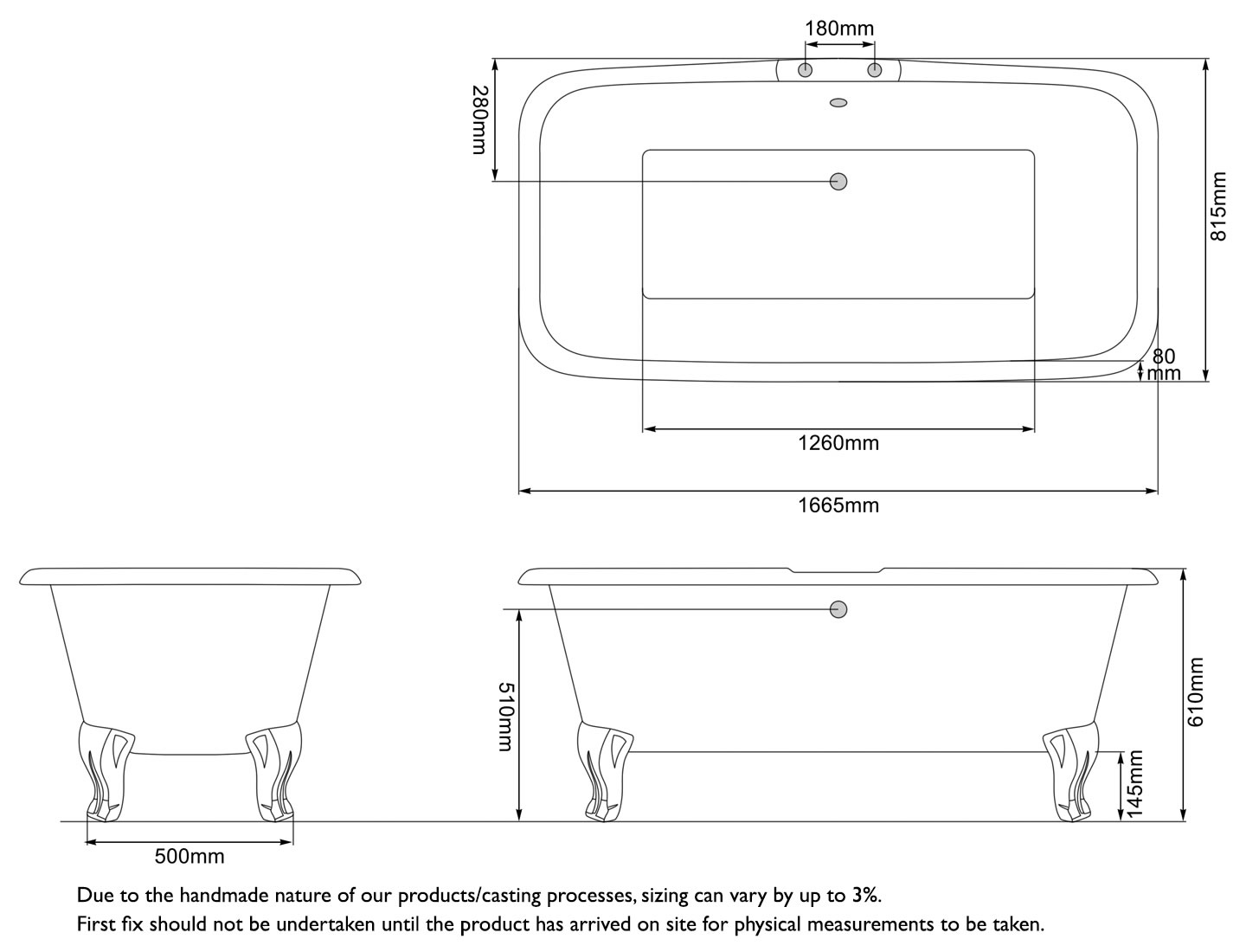 Modena Cast Iron Bath Measurements