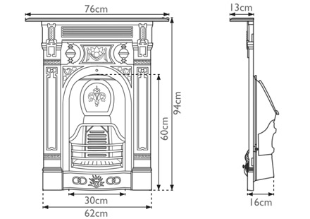 Victorian Small Cast Iron Combination Fireplace Measurements