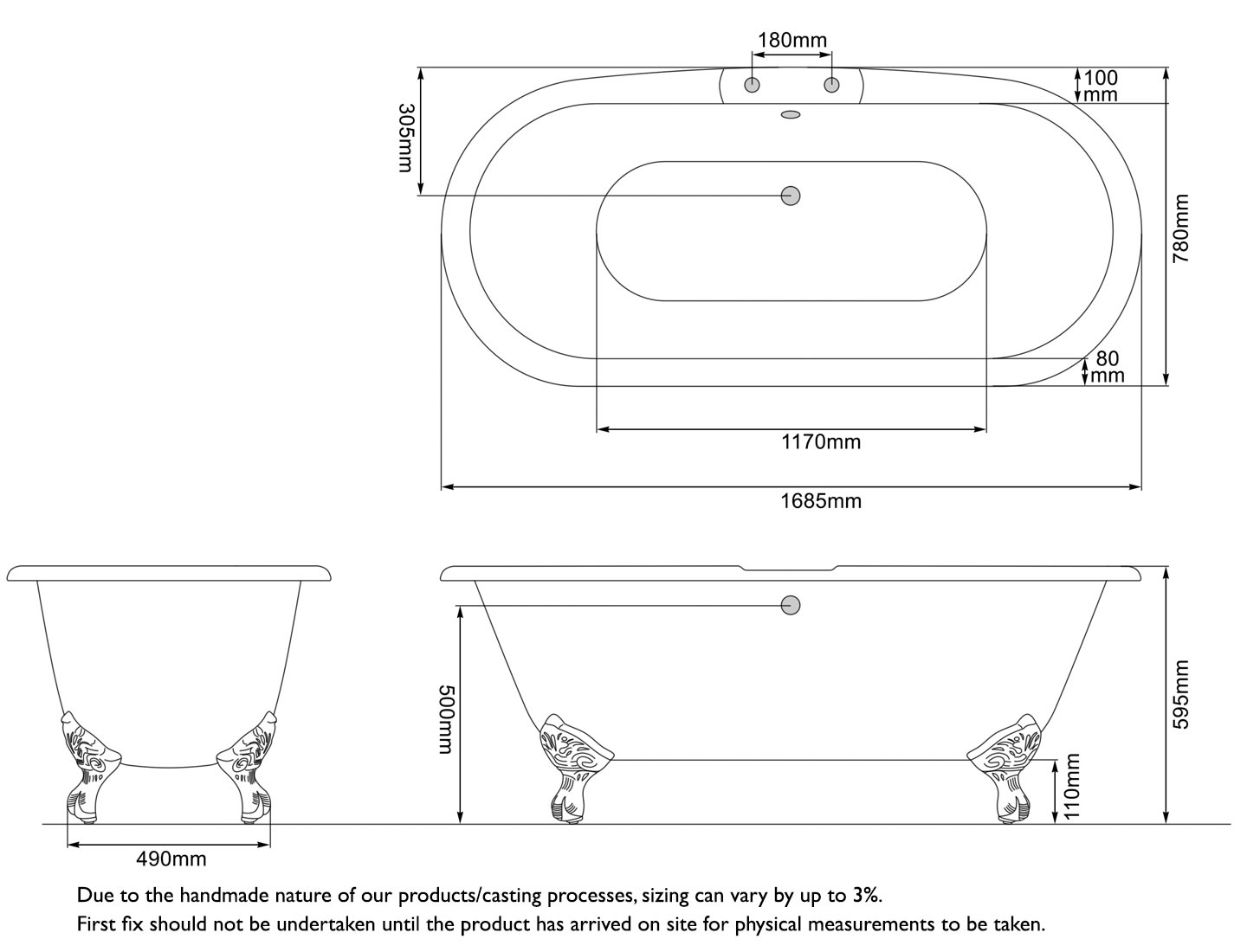 Rimini Cast Iron Bath Measurements