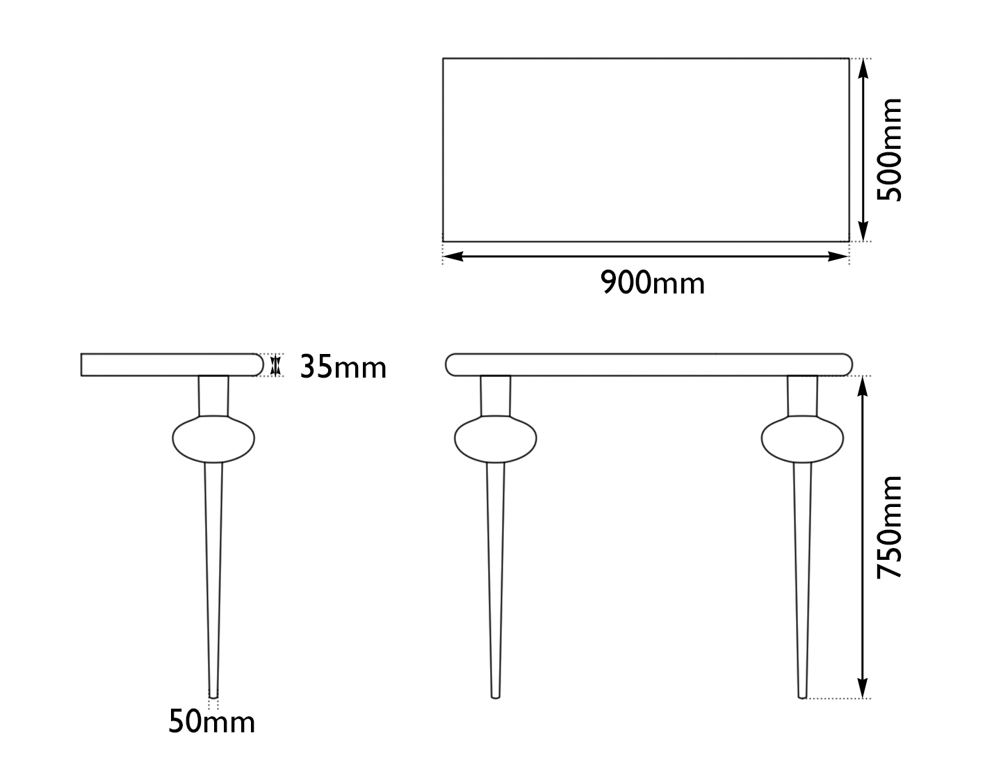 Bull Nose Acacia Vanity Top 2 Acacia Globe Legs Measurements