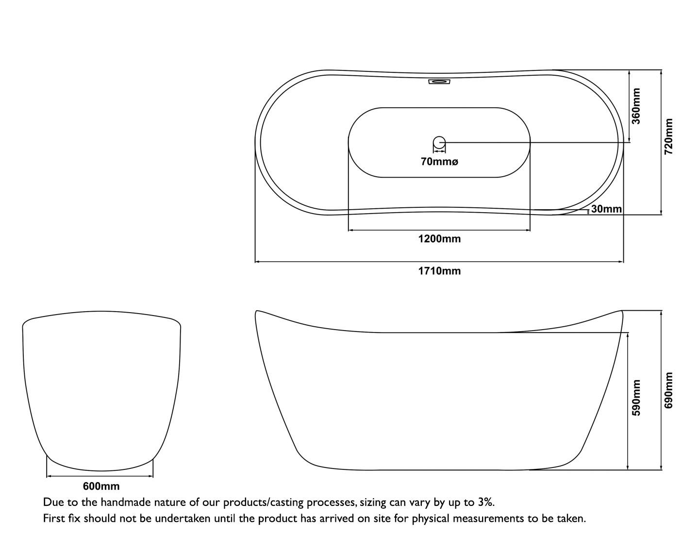 Malham Acrylic Bath Measurements