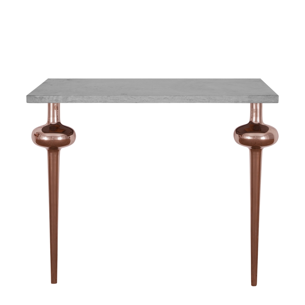 Honed Black Vanity Top With Copper Globe Legs