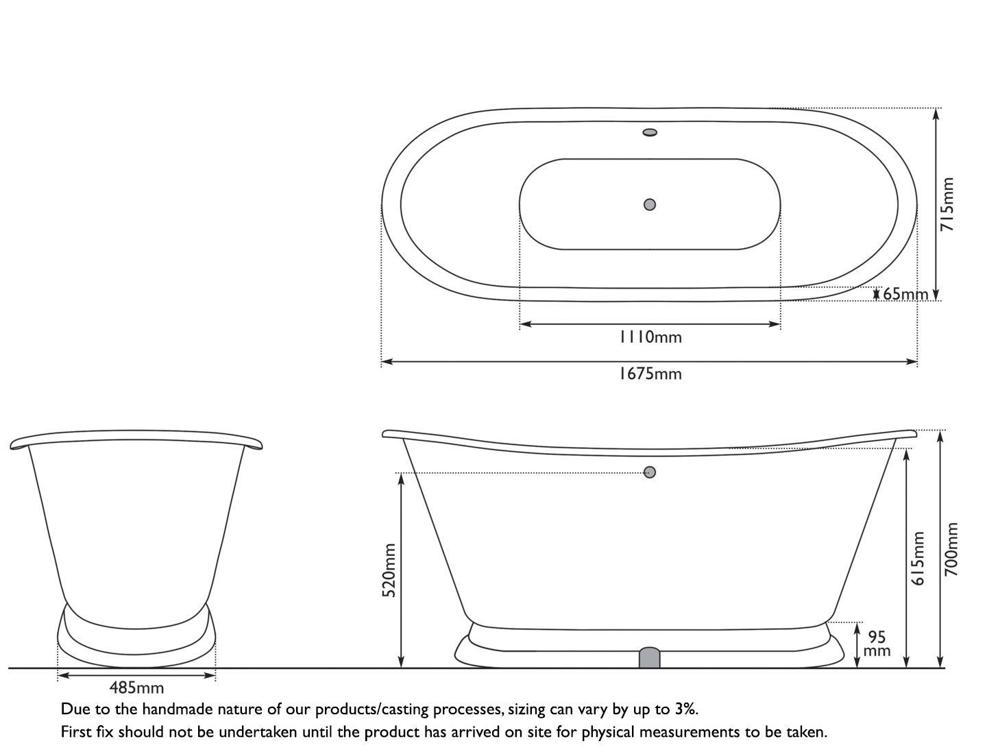 Galleon Cast Iron Bath Measurements