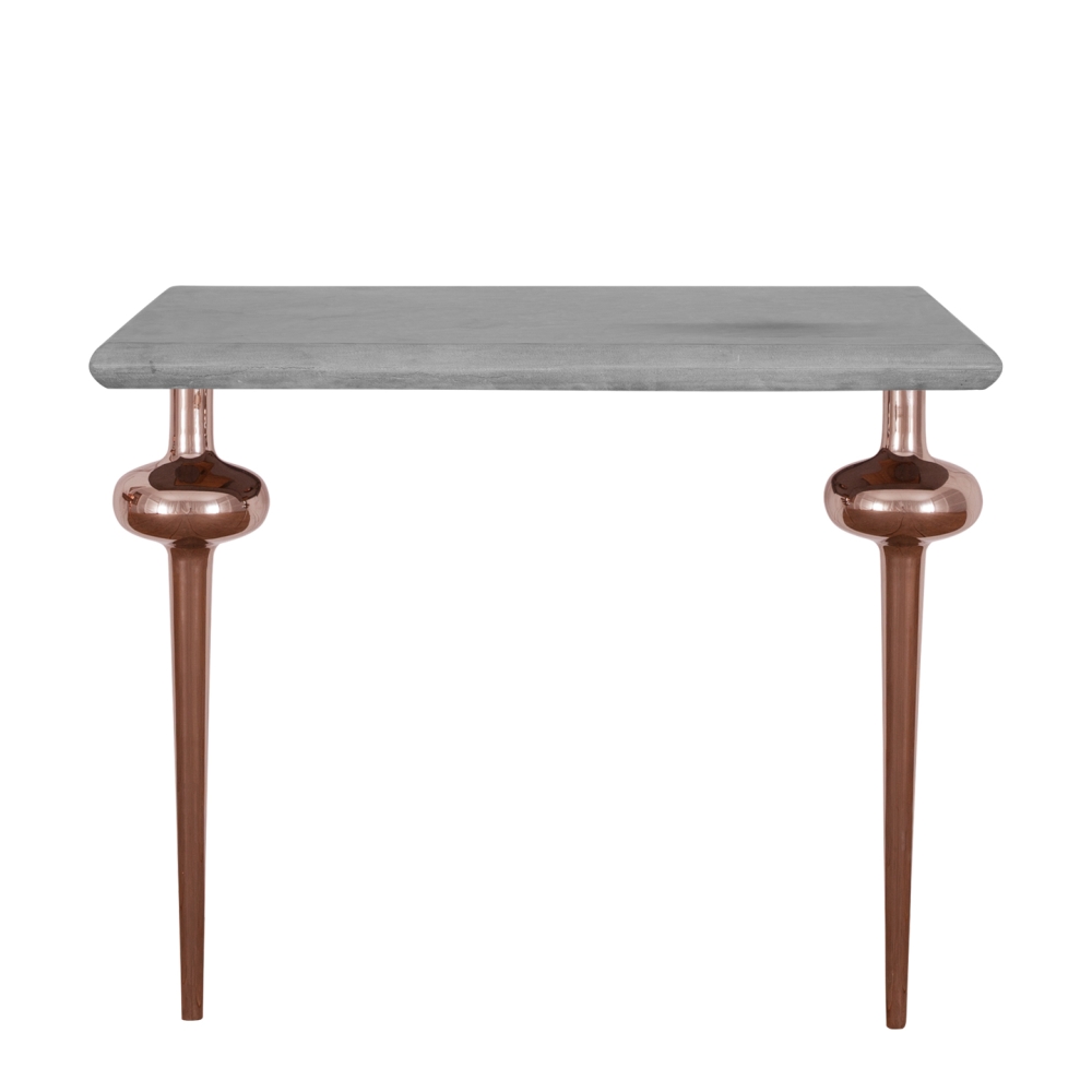 Bull Nose Honed Black Vanity Top With Copper Globe Legs