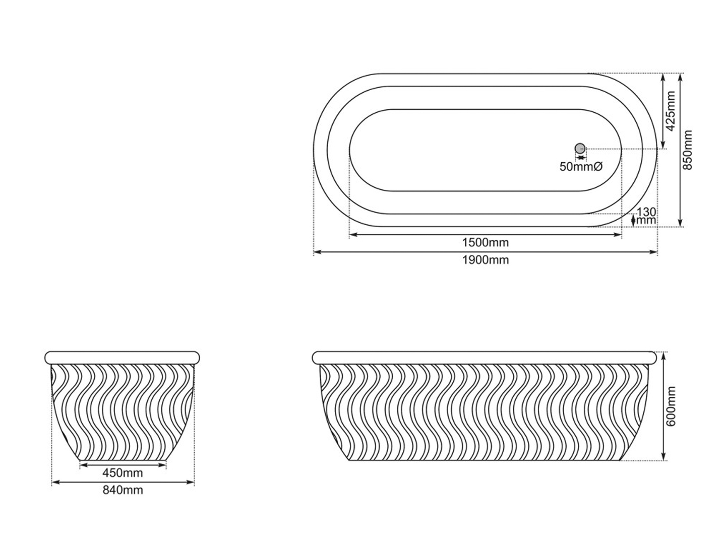 Tivoli Egyptian Yellow Marble Bath Measurements