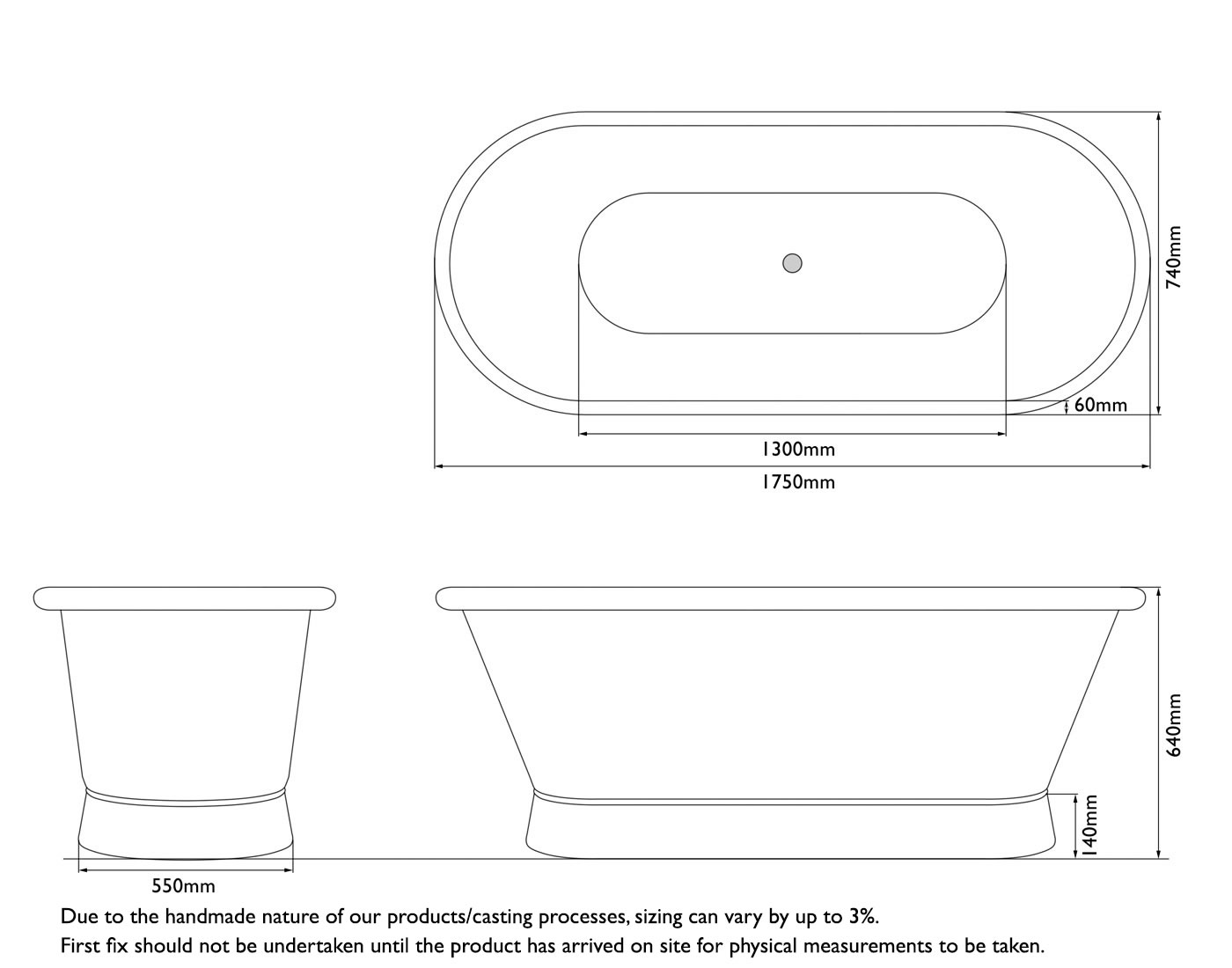 Siena Bateau Bath Measurements