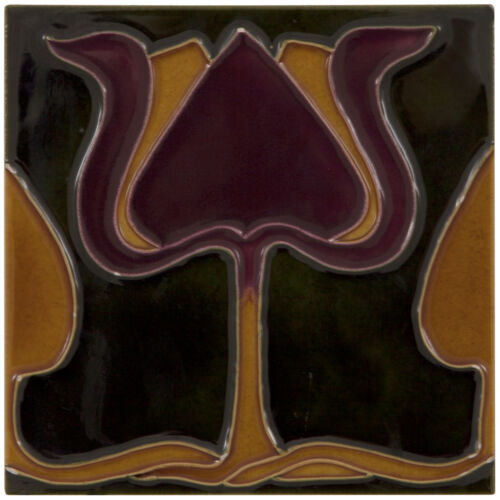 Set of 10 Burgundy/Orange Tulip on Green Tiles