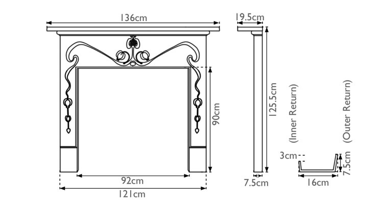 Art Nouveau Cast Iron Fire Surround Measurements