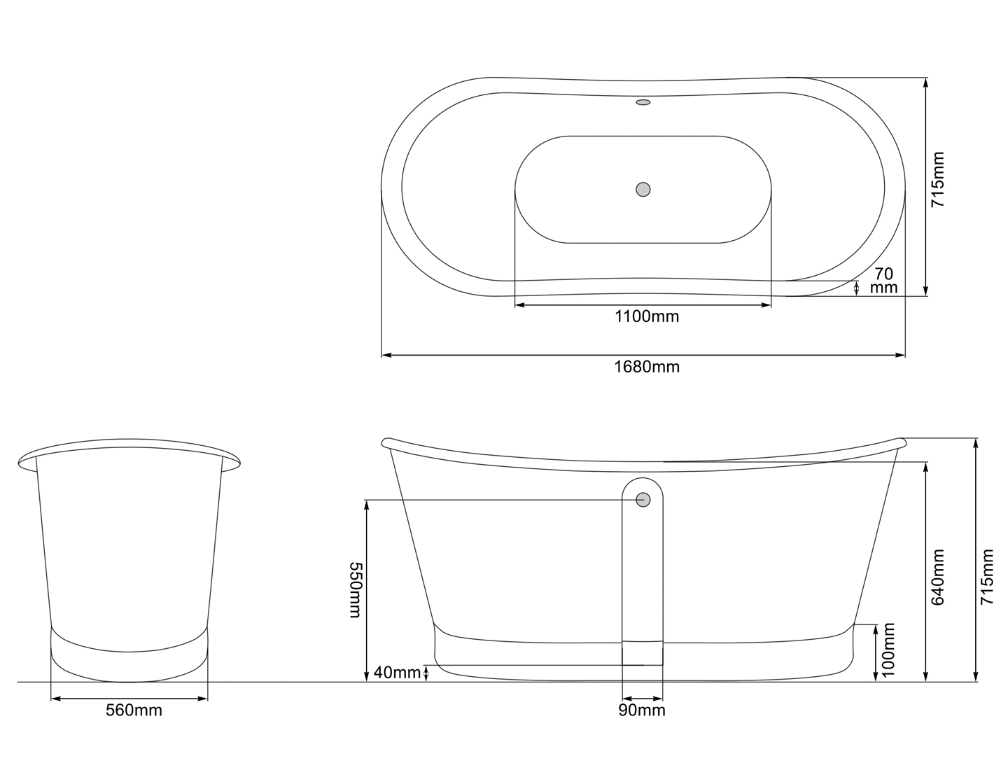 Santi Cast Iron Bath Measurements