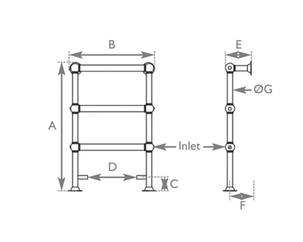 Colossus Floor Standing Towel Rail 1000X1150mm Measurements