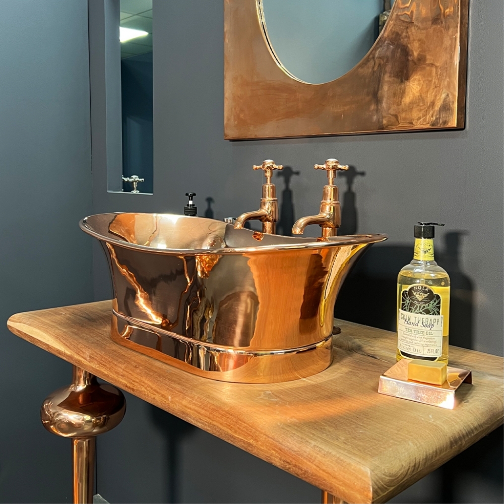 Copper Bateau Basin With Plinth
