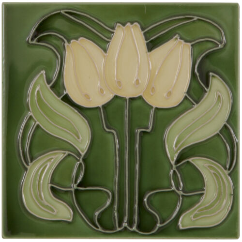 Set of 10 3 Yellow Flowers on Green Tiles