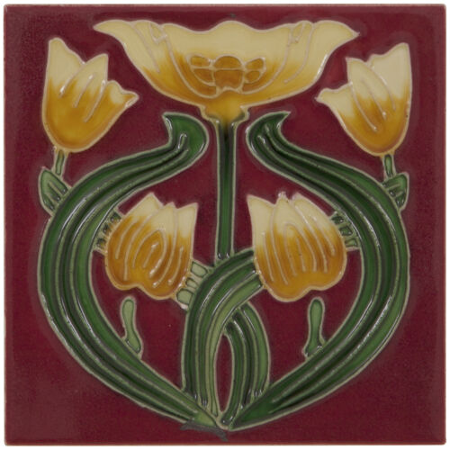 Set of 10 Yellow Tulip on Red Tiles
