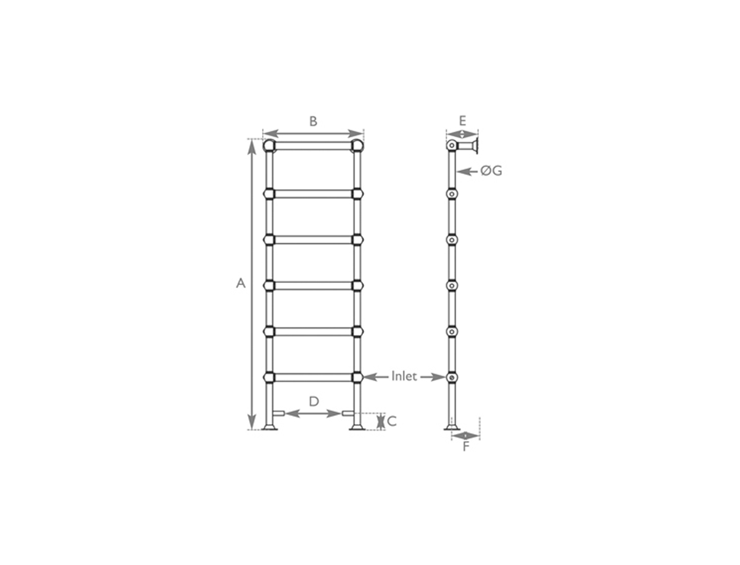 Colossus Towel Rail Floor Mounted 1800X650mm Measurements