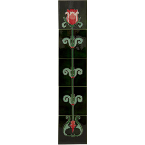 Set of 10 Red/White Tulip On Green Tiles