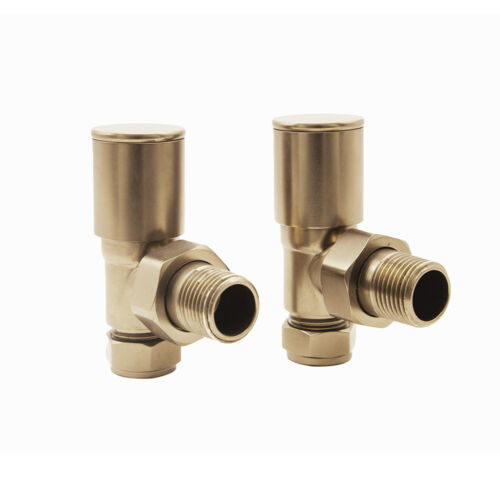 Angled Towel Rail 15mm Inlet Manual Brushed Brass Valve Set