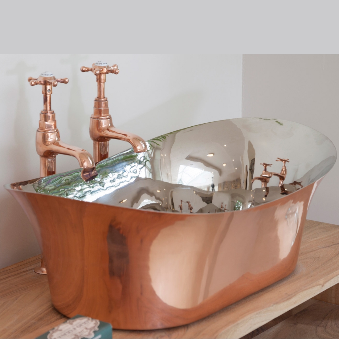 Copper Bateau Basin With Nickel Interior