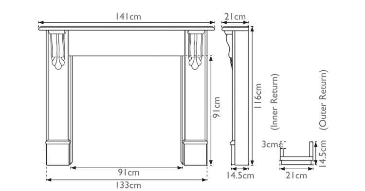 Edinburgh Corbel Fire Surround Measurements