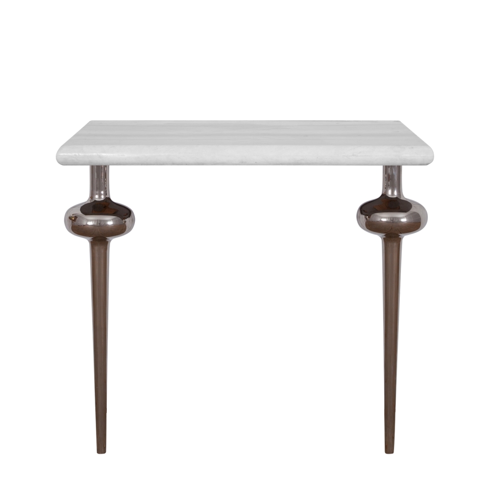Bull Nose White Marble Vanity Top With Nickel Globe Legs